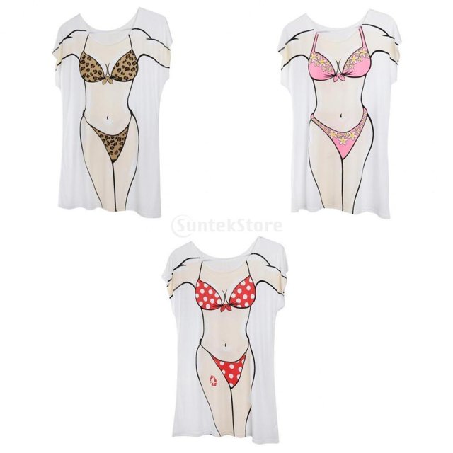 3x Drôle Femmes Hawaïenne Jupe Bikini Décontracté T-shirt T-shirt Anniversaire Fernando cubrir el cuerpo del bikini