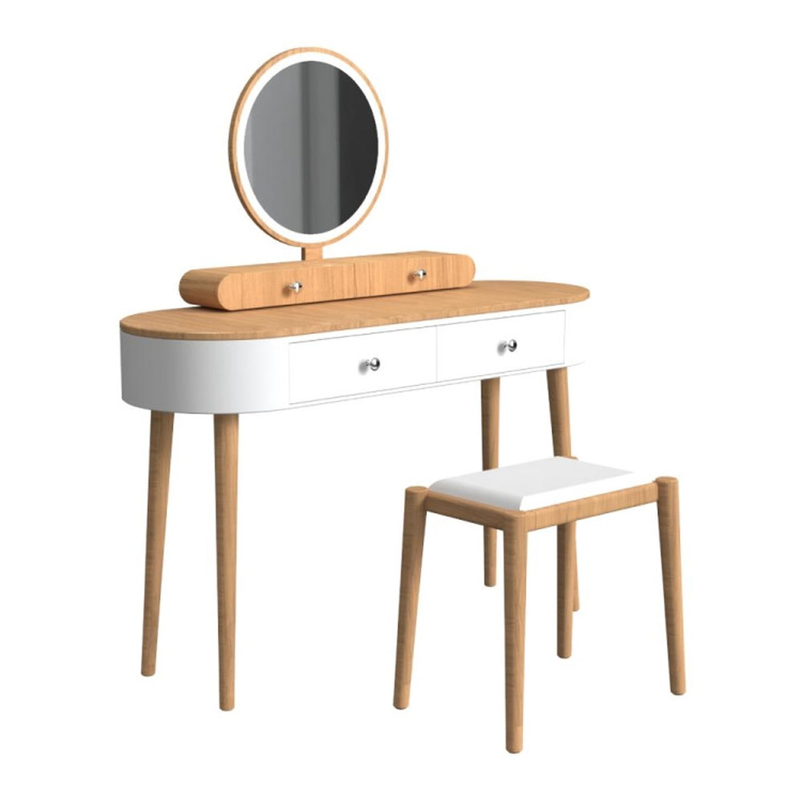 Furnibear Makeup Vanity Table Set with LED Mirror and 3 Spacious Drawers for Bedroom Makeup Dressing Room Vanity Desk Mirror Set, Natural