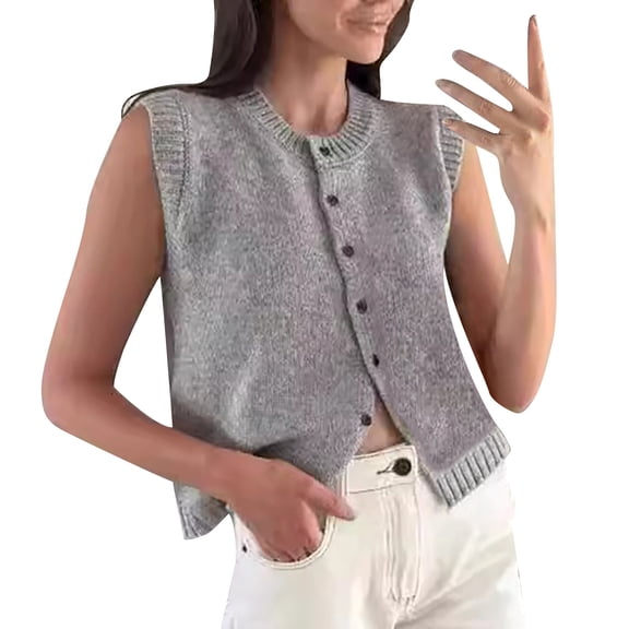Ediodpoh Ladies’ Autumn Winter Fashion Knitted Vest Casual Maillard Style Cardigan for Women Top Grey S
