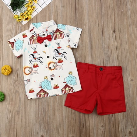 

Kids Toddler Baby Boys Short Sleeve Button Down Shirt Shorts Suits 2T 3T 4T 5T 6T Outfits Summer Clothes Gentleman 2-Piece Set