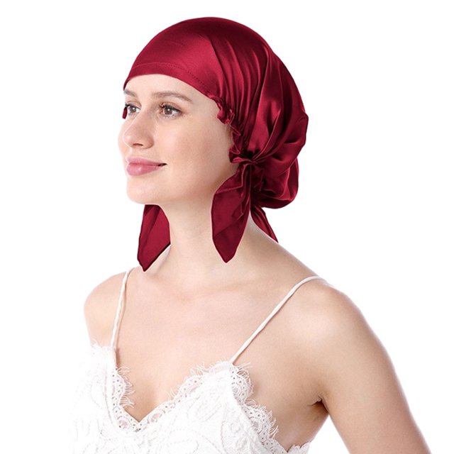 Guardoinrt Sleep Aid Silk Cap - Say Goodbye To Tossing And Turning for At Night Comfortable Silk Night Sleep Cap Cold Prevention wine red One size fits all 1Set