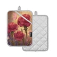 thumbnail image 2 of 2Pack Heat-Resistant Quilted Cotton Potholders - Stylish Kitchen Grips for Hot Pots & Pans Ovens Blooming Red Carnations, 2 of 7