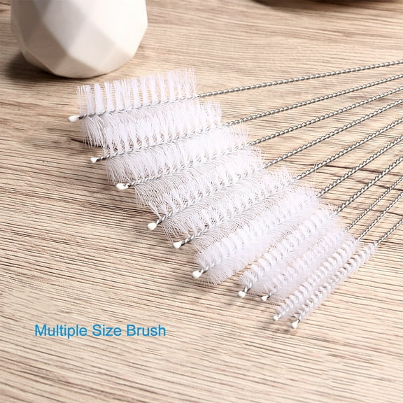 Stri UEETEK 10 Pcs Nylon Tube Brushes Pipe Cleaning Brush Set for Drinking Straws Glasses Keyboards Jewelry Cleaning (White)