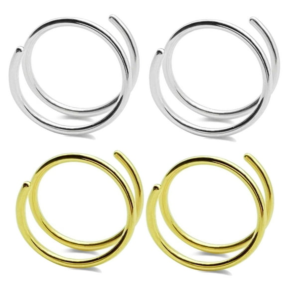4x Double Nose Hoop Ring Single Piercing Nose Hoop Twist Nose Ring Hoop Silver Gold Spiral Nose Hoop for Women Girl