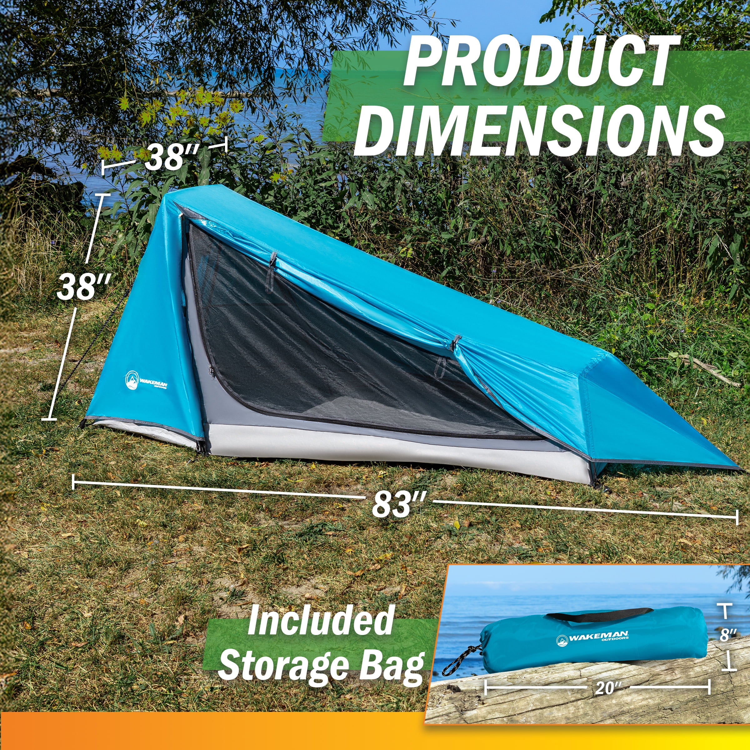 Wakeman Outdoors Single Person Tent - Ultralight 1 Person Camping Tent with Rainfly and Bag, Blue