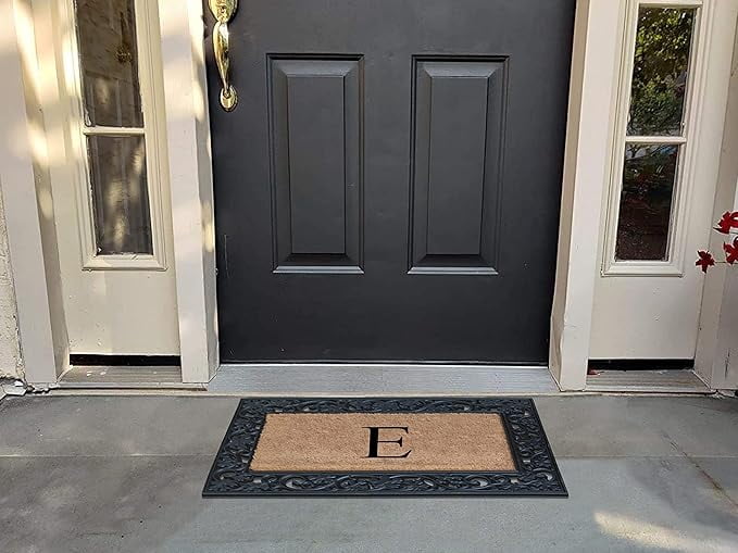 A1 Home Collections Rubber Coir Doormat Outdoor Entrance Floor Entryway Mat, Beige/Black, 23"x 38"