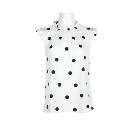 Adrianna Papell Crew Neck Ruffled Cap Sleeve Keyhole Back Stretch Knit Top-IVORY BLACK