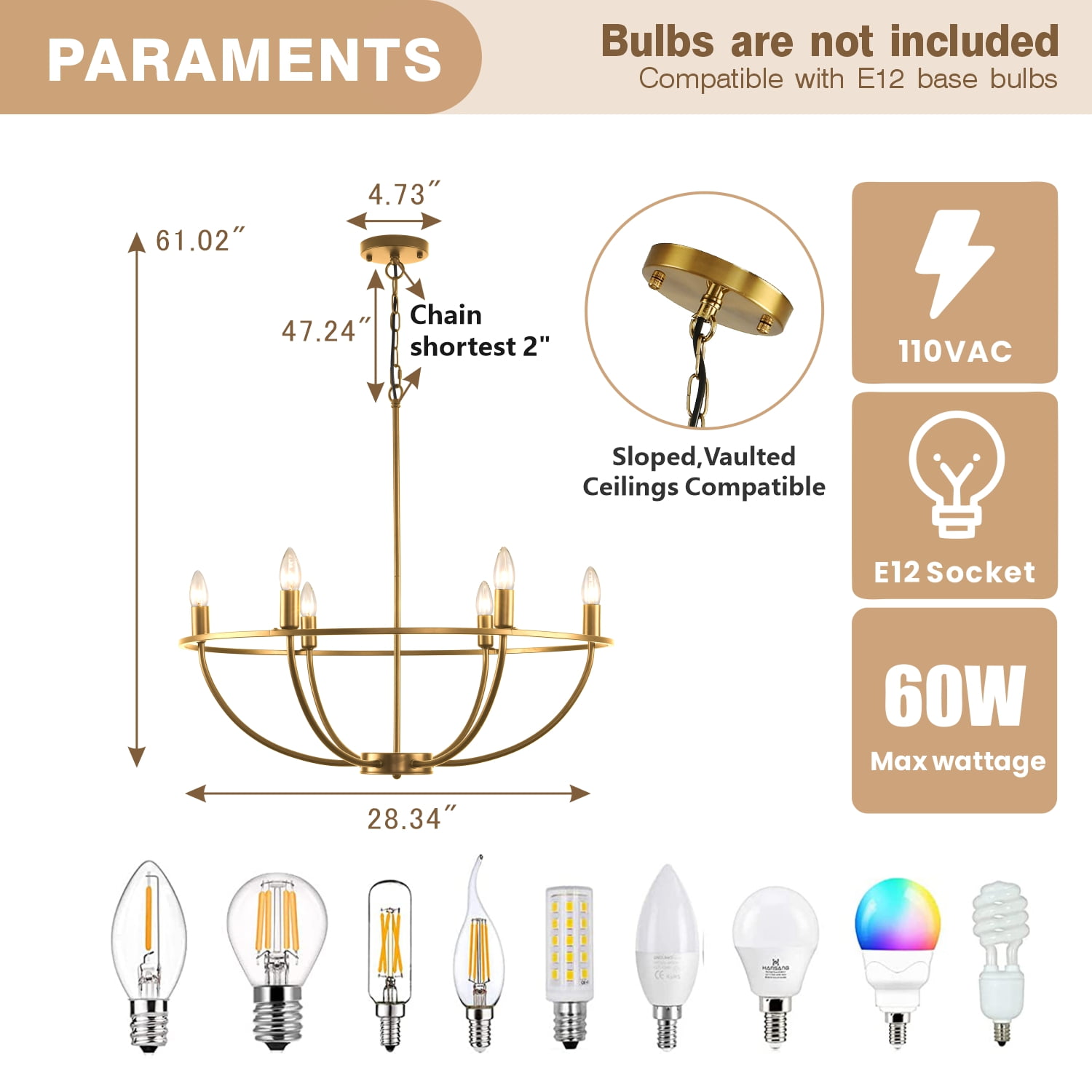 Sodrens 6 Lights 28.58'' Taper Candle Chandelier Wagon Wheel Hanging Light for Kitchen Dining Room,Gold