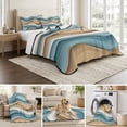 thumbnail image 6 of Twin Quilt Set 68''x86'', Teal Beige Ombre Lightweight Summer Bedspread Coverlet Set with 2 Pillow Shams, Abstract Geometric Modern Moire Breathable All Season Quilt Bedding for Dorm/Bedroom, 6 of 9