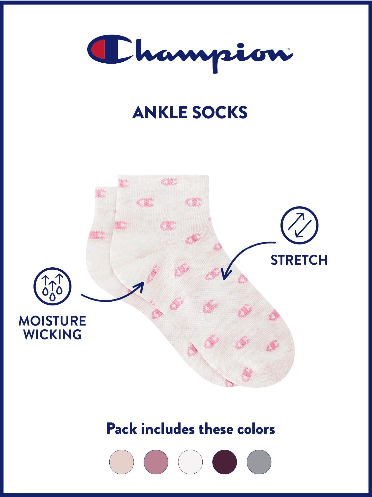 Champion Girls Lightweight Performance+ Kid Ankle Socks, 10 Pack, Sizes S–L