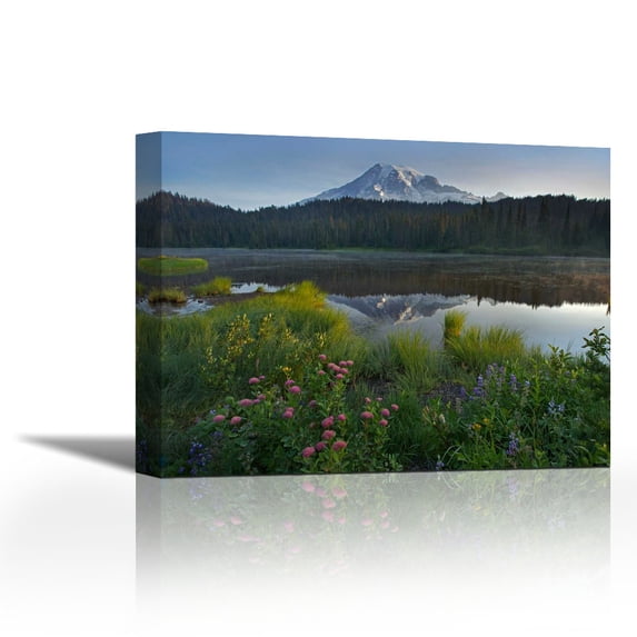 Mount Rainier and Reflection Lake, Mount Rainier National Park, Washington - Contemporary Fine Art Giclee on Canvas Gallery Wrap - wall décor - Art painting - 26 x 20 Inch - Ready to Hang