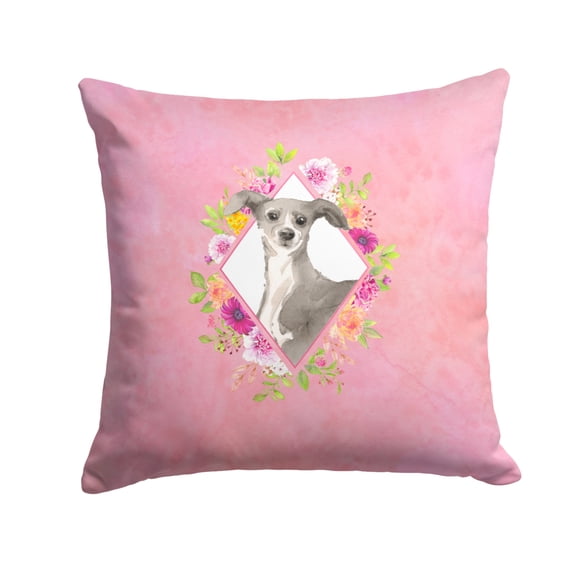 Carolines Treasures CK4230PW1414 Italian Greyhound Pink Flowers Fabric Decorative Pillow 14Hx14W multicolor