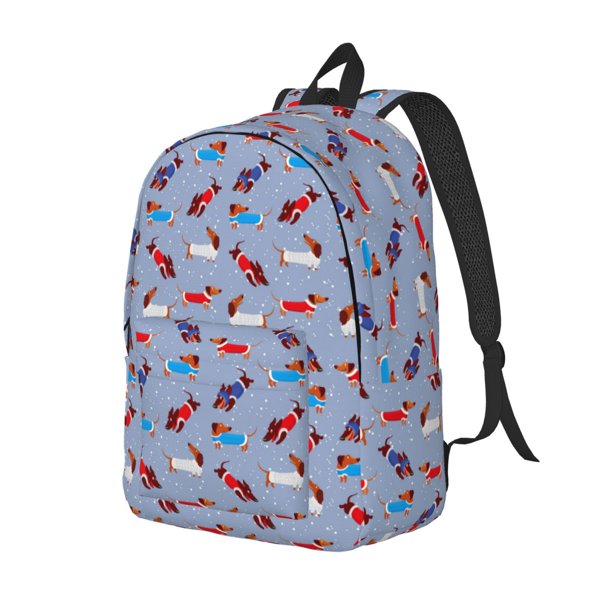 Disketp winter Dachshund print Canvas Backpack Lightweight Travel Daypack Student Rucksack Laptop Backpack-