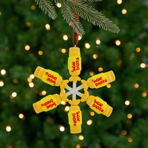 4" Yellow and Red Tootsie Roll Sugar Daddy Lollipop Snowflake Christmas Ornament