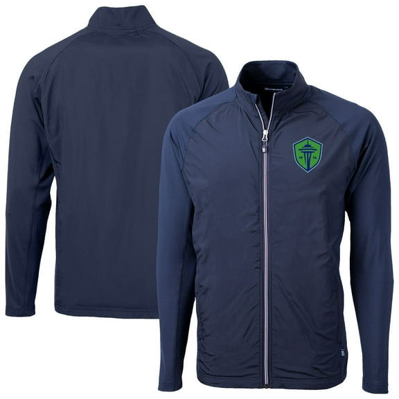 Men's-Cutter & Buck  Navy Seattle Sounders FC Adapt Eco Knit Hybrid Recycled Full-Zip Jacket