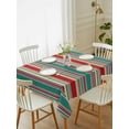 thumbnail image 2 of Green Red Striped Rectangle Tablecloth, Farmhouse Colorful Stripes Waterproof & StainResistant Tablecloth, Washable Oil-proof Table Cover for Dining/Party/Wedding/Camping/Buffet 52x70 In, 2 of 9