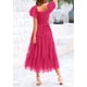 thumbnail image 2 of Vestido Midi de Tul con Fruncido para Mujer PRETTYGARDEN 2025 Rojo Rosado, 2 of 7