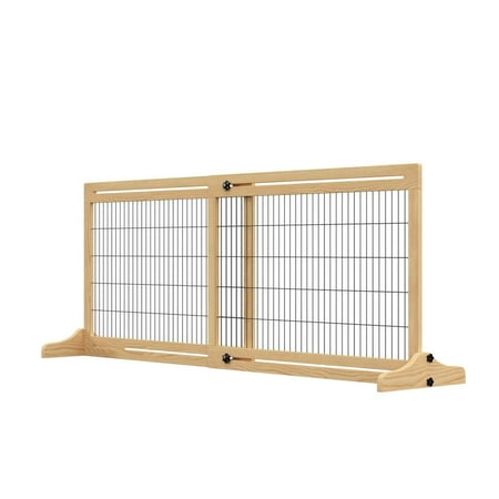 Yardi Yarda 72 W x 27 H Extra Wide Freestanding Pet Gate with Adjustable Length Dog Cat Barrier for House Doorway Hallway Natural