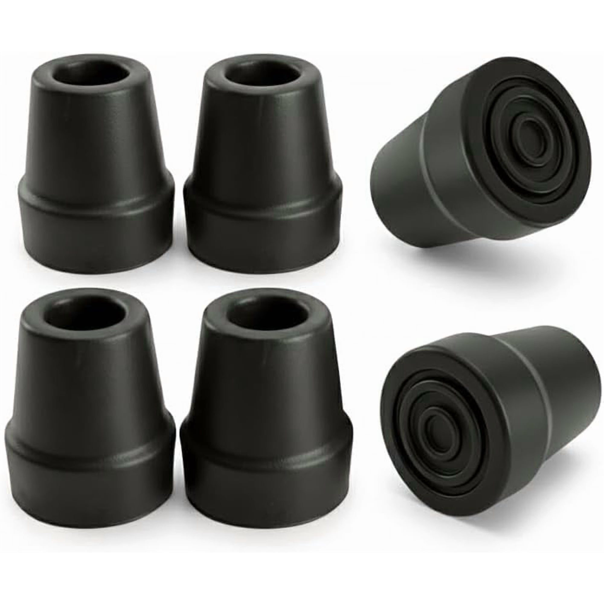 Gadgetime USA Pack of 6 Heavy Duty Rubber Cane Tips, Non Slip Traction Base, 3/4 Inch Replacement Ends, Black