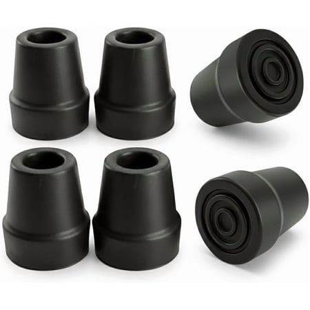 Gadgetime USA Pack of 6 Heavy Duty Rubber Cane Tips, Non Slip Traction Base, 3/4 Inch Replacement Ends, Black