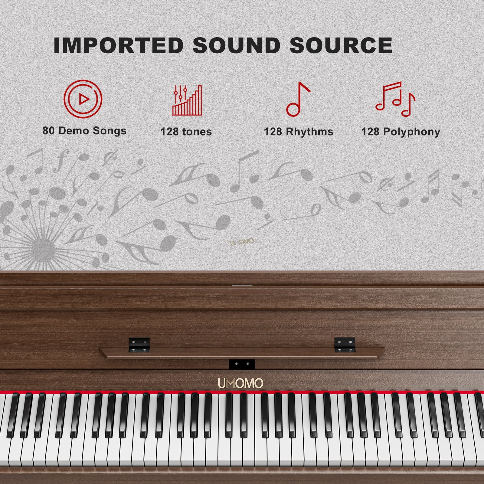 UMOMO 88 Weighted Key Digital Piano with Duet Piano Bench, Beginner Keyboard Piano Full Size Heavy Hammer Weighted Action Electric Piano Keyboard with USB MIDI, Walnut
