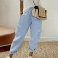 thumbnail image 2 of LOVZFMLL Women's Capri Cargo Pants Casual Drawstring Elastic Waist Cropped Pants Trousers for Outdoor Hiking Travel Sky Blue L, 2 of 6