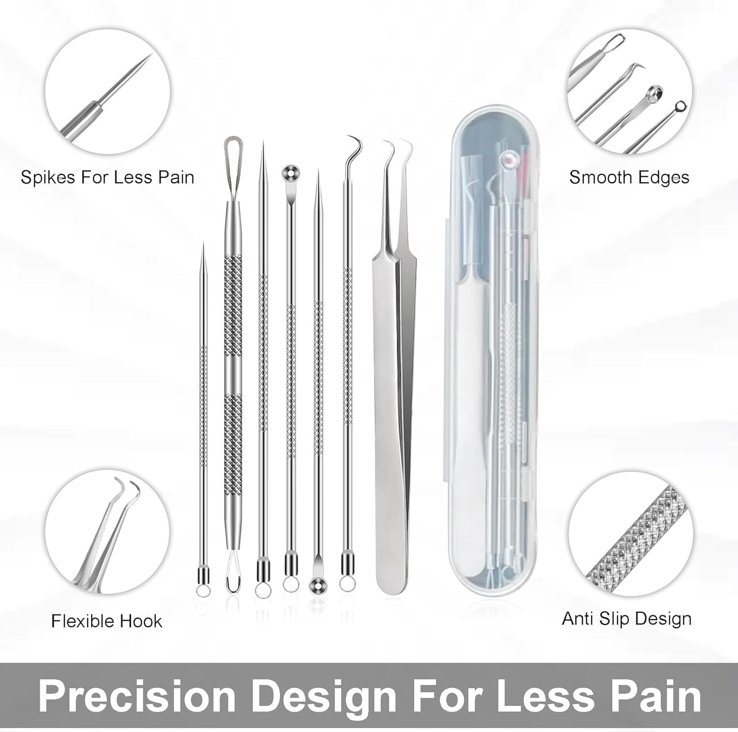 Blackhead Remover Kit with Stainless Steel Tools, Pimple Extractor, Acne Removal & Facial Cleansing Tools for Men & Women