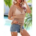 thumbnail image 2 of Mujeres Crochet Hollow Out Cover Up Top Drawstring Crew Neck manga corta de punto Bikini Cover Up, 2 of 7