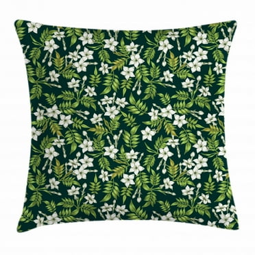 Jasmine Throw Pillow Cushion Cover, Romantic Arrangement of Flowers Awakening Buds in Nature Print, Decorative Square Accent Pillow Case, 20 X 20 Inches, Apple Green White Dark Teal, by Ambesonne