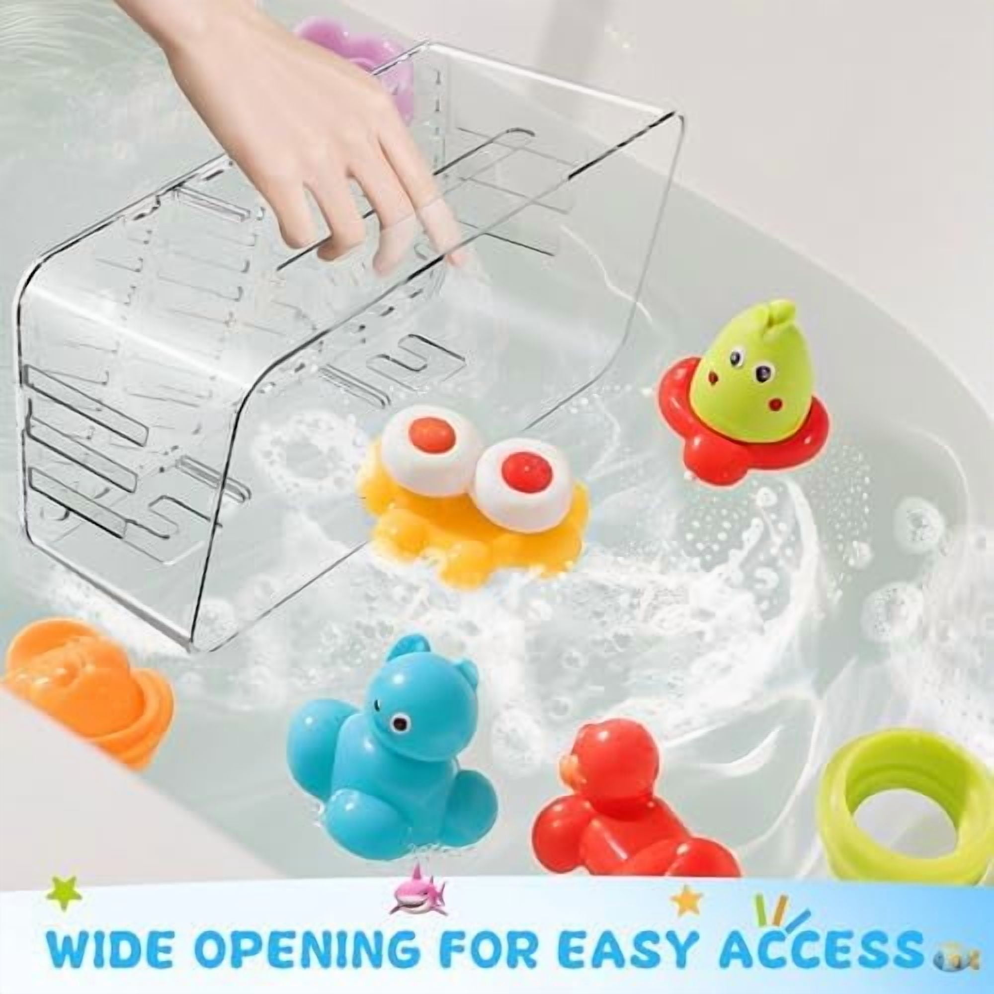 Bath Toy Storage 2 Packs, Large Holder with 3 Compartment, Quick Dry Bathtub Organizer, Tub Net, Shower Basket & Bin, Bathroom Accessories for Baby,Toddler,Kids（Clear）