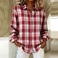 thumbnail image 2 of BRELIL Women's Fall Winter Plaid Long Sleeve Button Up Shirt Casual Collared Tops Loose Fit Outdoor Vacation Outfit, Pink 2XL, 2 of 7