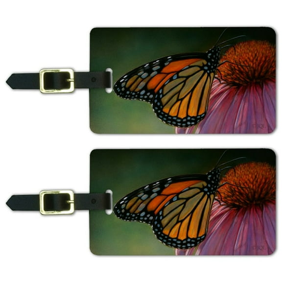 Monarch Butterfly and Coneflower Luggage ID Tags Suitcase Carry-On Cards - Set of 2