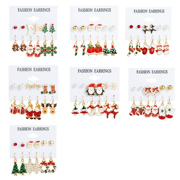 Deyuer 6Pairs/Set Christmas Earrings Festive Enamel Geometric Shiny Electroplating Decoration Jewelry Gifts Xmas Tree Elk Snowman Santa Claus Ear Studs Dangle Earrings