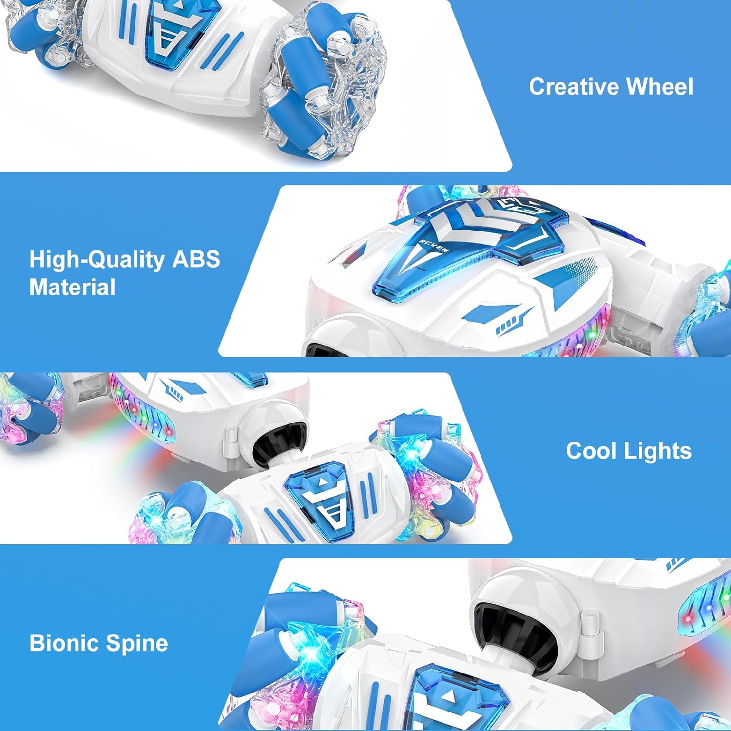 RC Cars with LED Lights Remote Control Stunt Car 360° Roll Toys 2 Batteries 60+min Toys for Kids Age 6-14 ,Gifts for Christmas Birthday（Blue）
