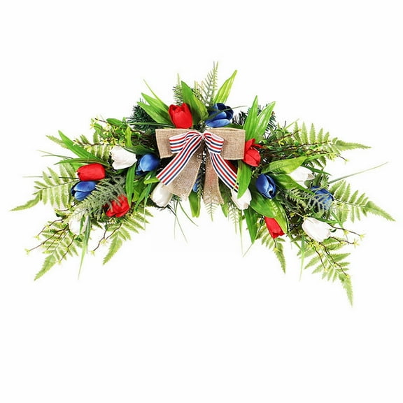 pdqouc House Wreath Topiary Cemetery Chrismas Wreaths for Front Outdoor Porch Hanging Independence Day Door Decor Party Holiday Decoration Wreath