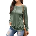 thumbnail image 4 of Xuanfei Women Buttons Solid Color Crew Neck Long Sleeve Top, 4 of 6