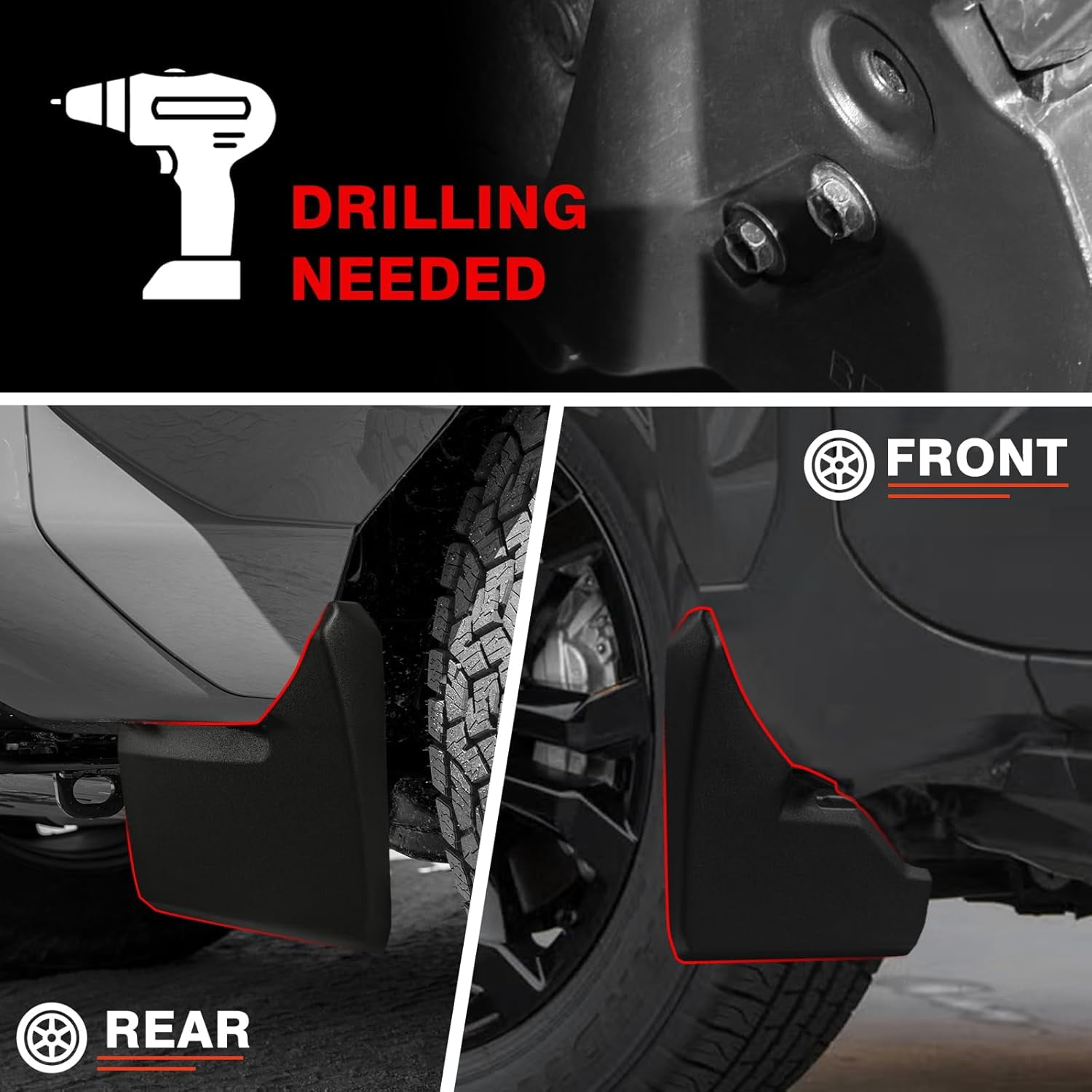 Mud Flaps Splash Guards Compatible with Toyota 4Runner 2025 2026 Accessories 6Gen 4Runner Front and Rear Mud Guards 4PCS Drilling Heavy Duty  Mudguards Kit with Hardware Accessories