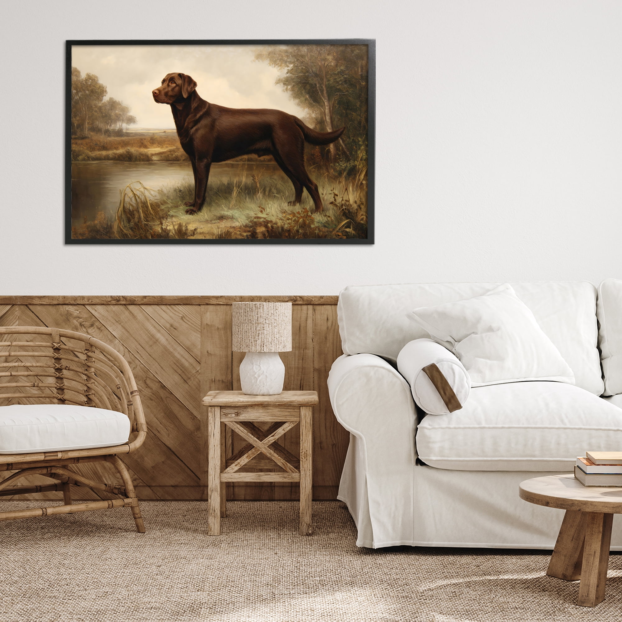 Stupell Industries Brown Lab By The River Black Framed Giclee Art, design by Petal Prints Design