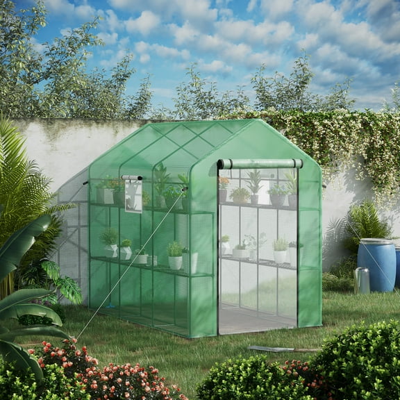 Outsunny Walk In 84.25" x 56.25" x 76.75" Greenhouse Greenhouses, Powder-Coated Steel Frame