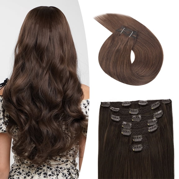 Vlasy Straight Clip In Hair Extensions 16inches Real Human Hair 7Pcs Clip In Middle Brown Human Hair Extensions