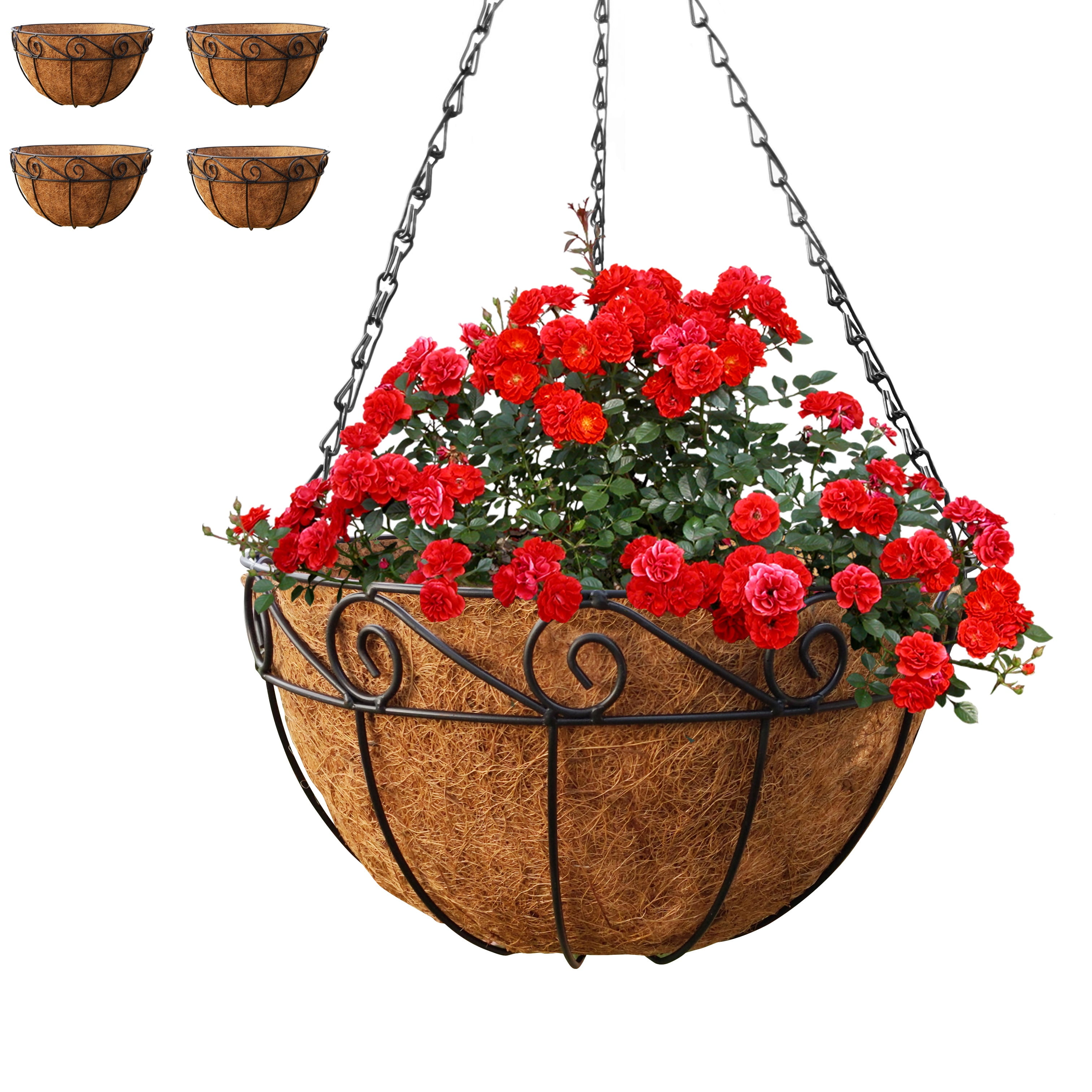 Metal Hanging Planter Basket with Coco Liner, 4 Pack, 14