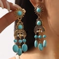 thumbnail image 2 of Boho Turquoise Chandelier Drop Earrings for Women Vintage Long Blue Birthstone Crystal Tassel Charms Statement Dangle Earring Lightweight Bohemian Ethnic Holiday Anniversary Jewelry, 2 of 6