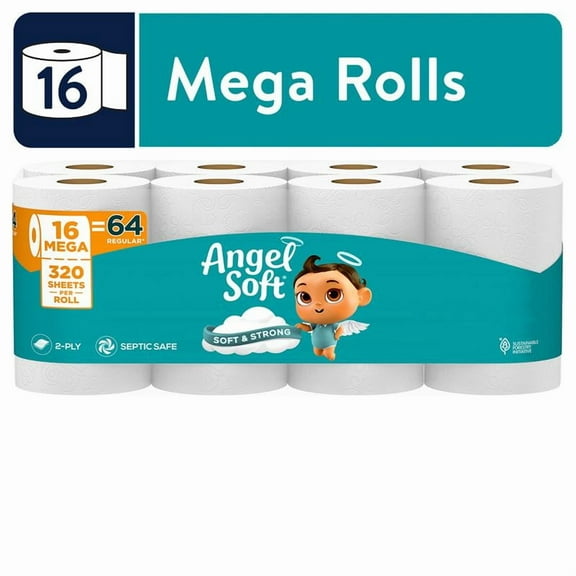 Angel Soft 2-Ply Toilet Paper, 16 Mega Rolls, 320 Sheets Per Roll