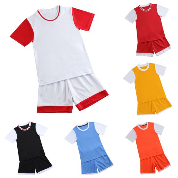 HCYSFG Boys Color Block Athletic Outfit Sets 2 Piece Sports Shirt And Athletic Shorts Short Sleeve Crewneck Activewear Sets Contrast Trim Sports Sets