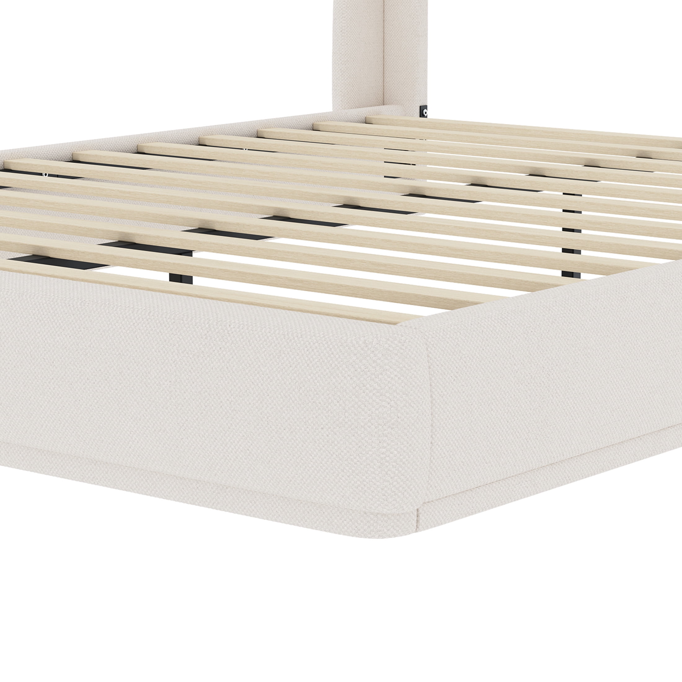 Noble House Queen Size Linen Upholstered Platform Bed with Wingback Headboard, Beige