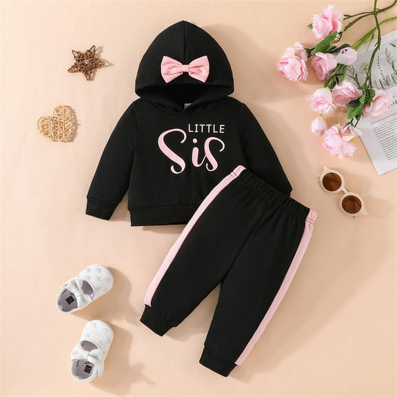 Hwmodou Toddler Girl Clothes Sets Big Sister Little Sister Matching Outfit Toddler Girl Letter Graphic Long Sleeve Hoodies Sweatshirt Tops Pants Set Stylish Clothing