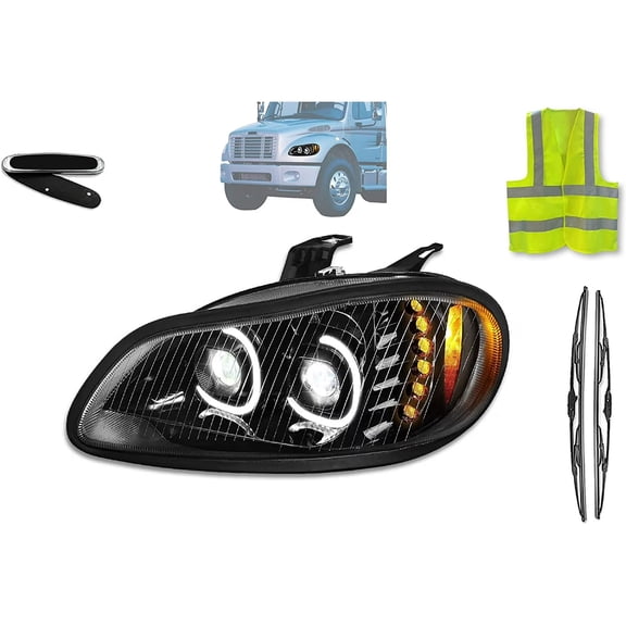 KOZAK Compatible with Freightliner M2 2002-2018 LED Halos Turn Signal Projector Headlight Lamps 12V Left Side