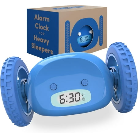 Alarm Clock on Wheels – Loud Rolling Alarm Clock for Heavy Sleepers | Runaway Clock That Jumps & Runs to Wake You Up | Funny Unique Gift for Adults, Teens & Kids Bedrooms (Blue)
