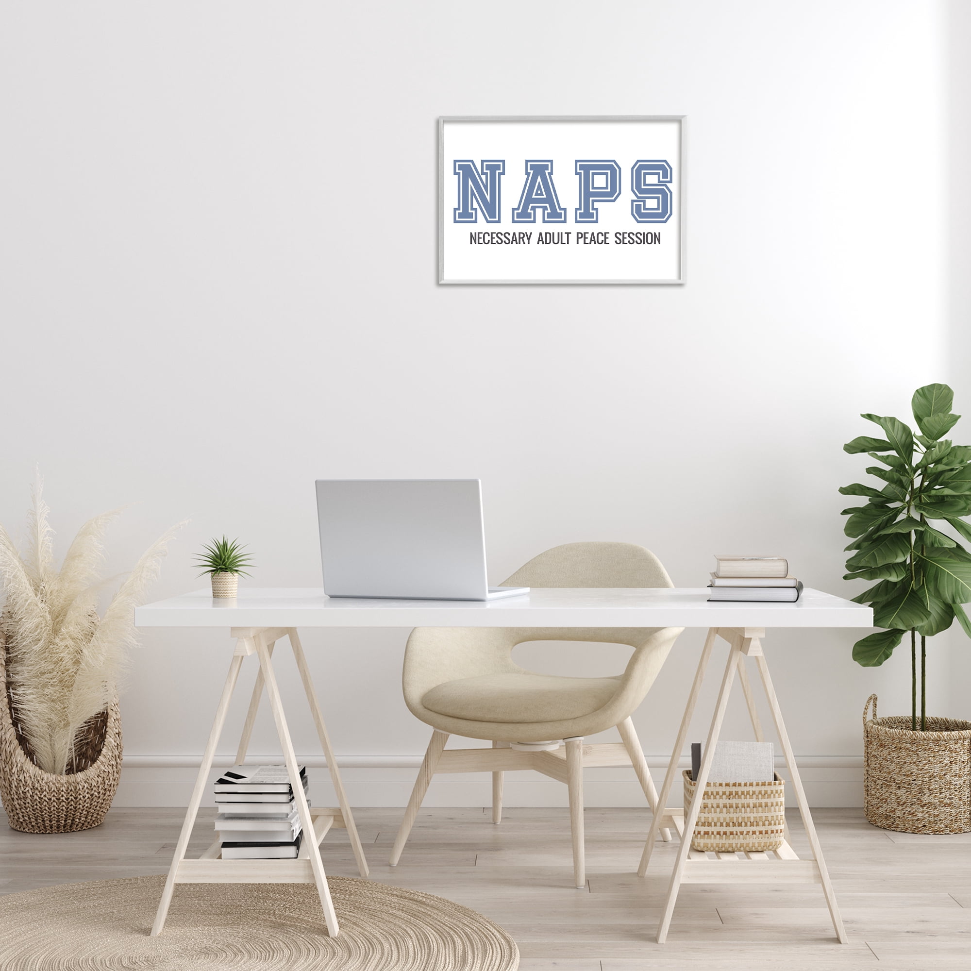 Stupell Industries Funny Naps Phrase Typography Painting White Framed Art Print Wall Art, 24 x 16