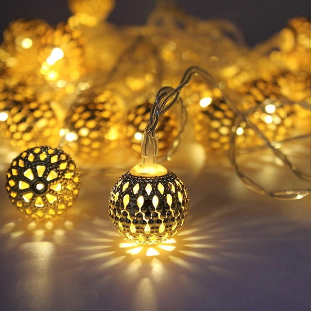 SZTXJ Moroccan String Lights Battery Powered 40 LED Gold Globe String Lights with Timer Warm White Lights for Wedding, Holiday, Birthday, Home Decor